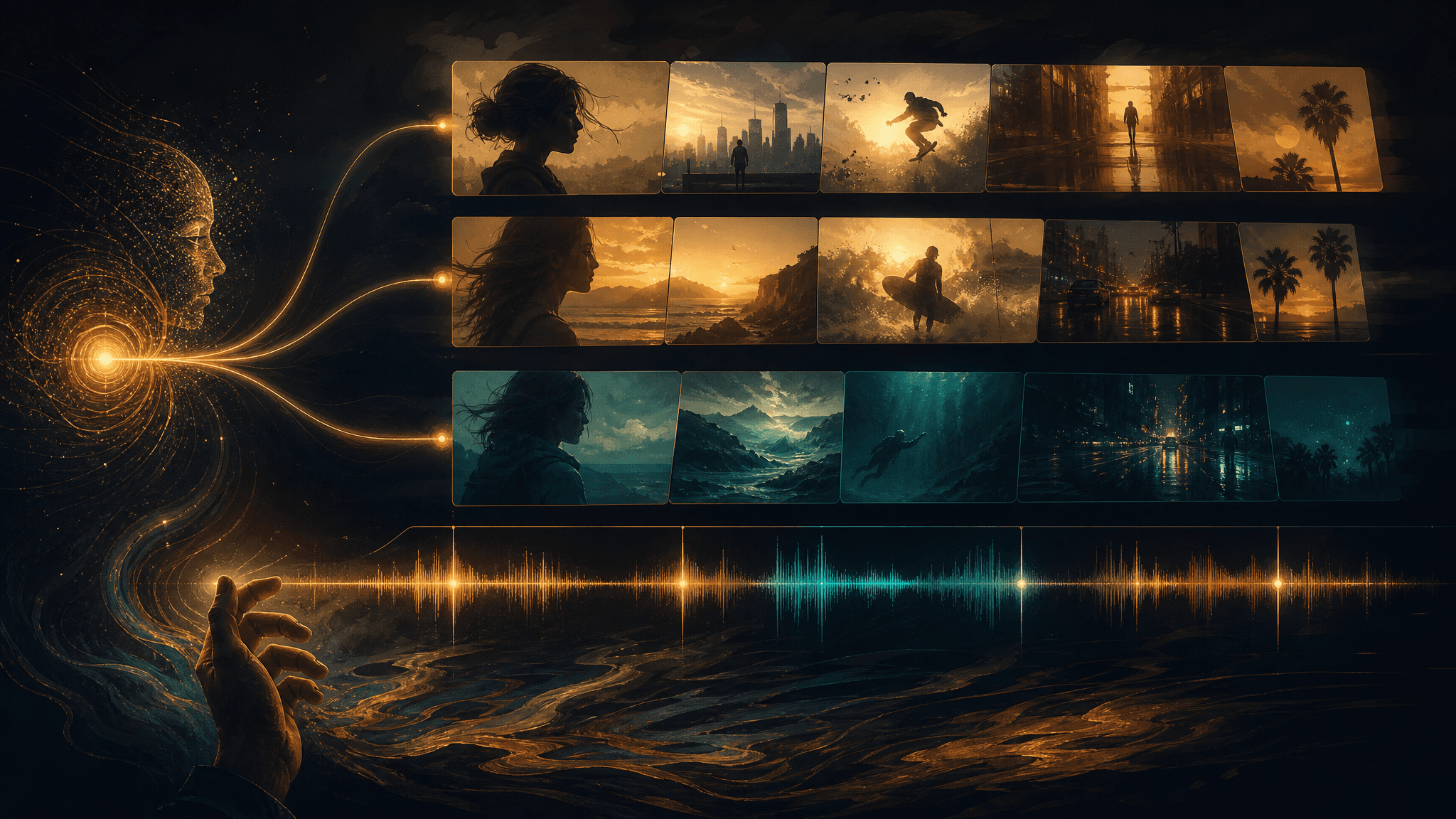 video timeline scored by a Mureka V9 generated track