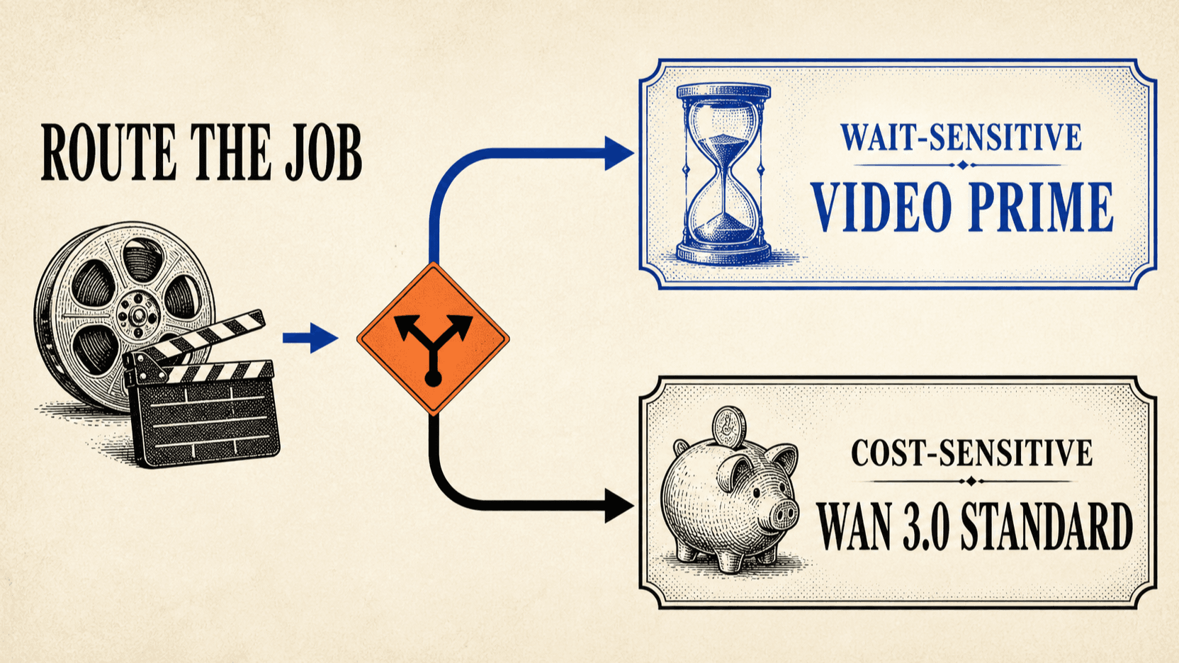 Routing wait-sensitive jobs to Wan 3.0 Video Prime and cost-sensitive jobs to standard Wan 3.0