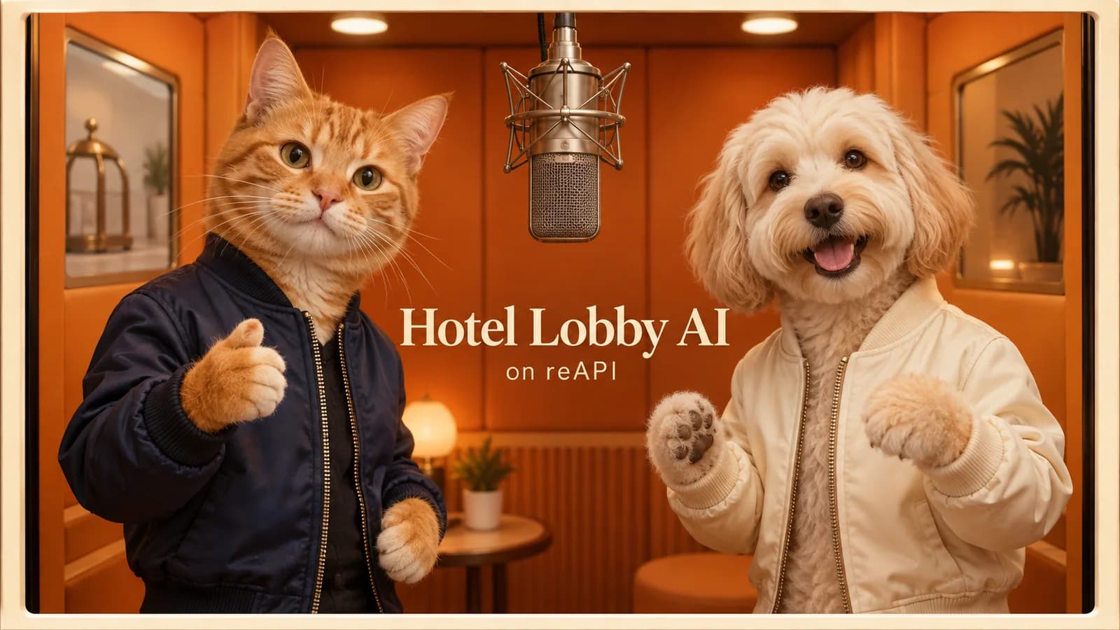 Hotel Lobby AI mit Haustieren: zwei Katzenposen im Test