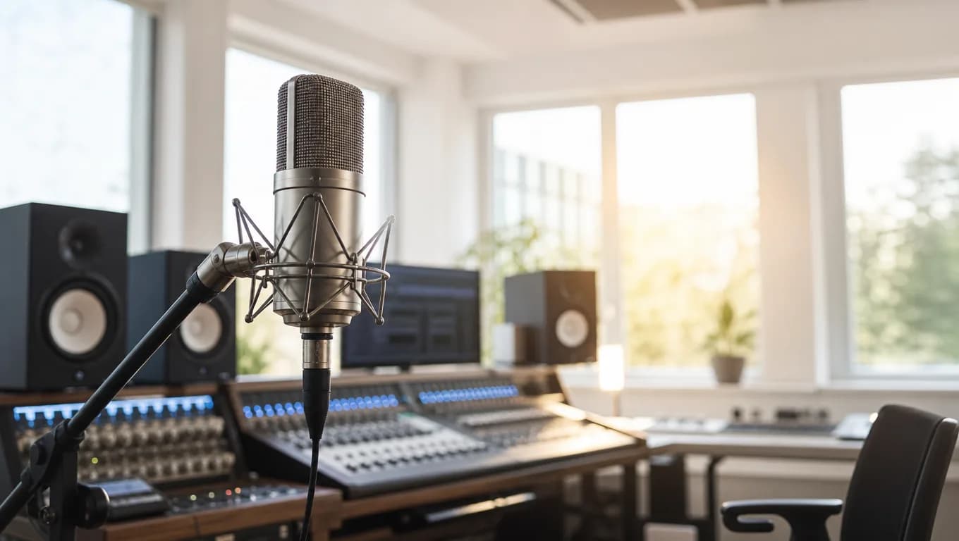Sunlit recording studio scene — bright backdrop for music generation