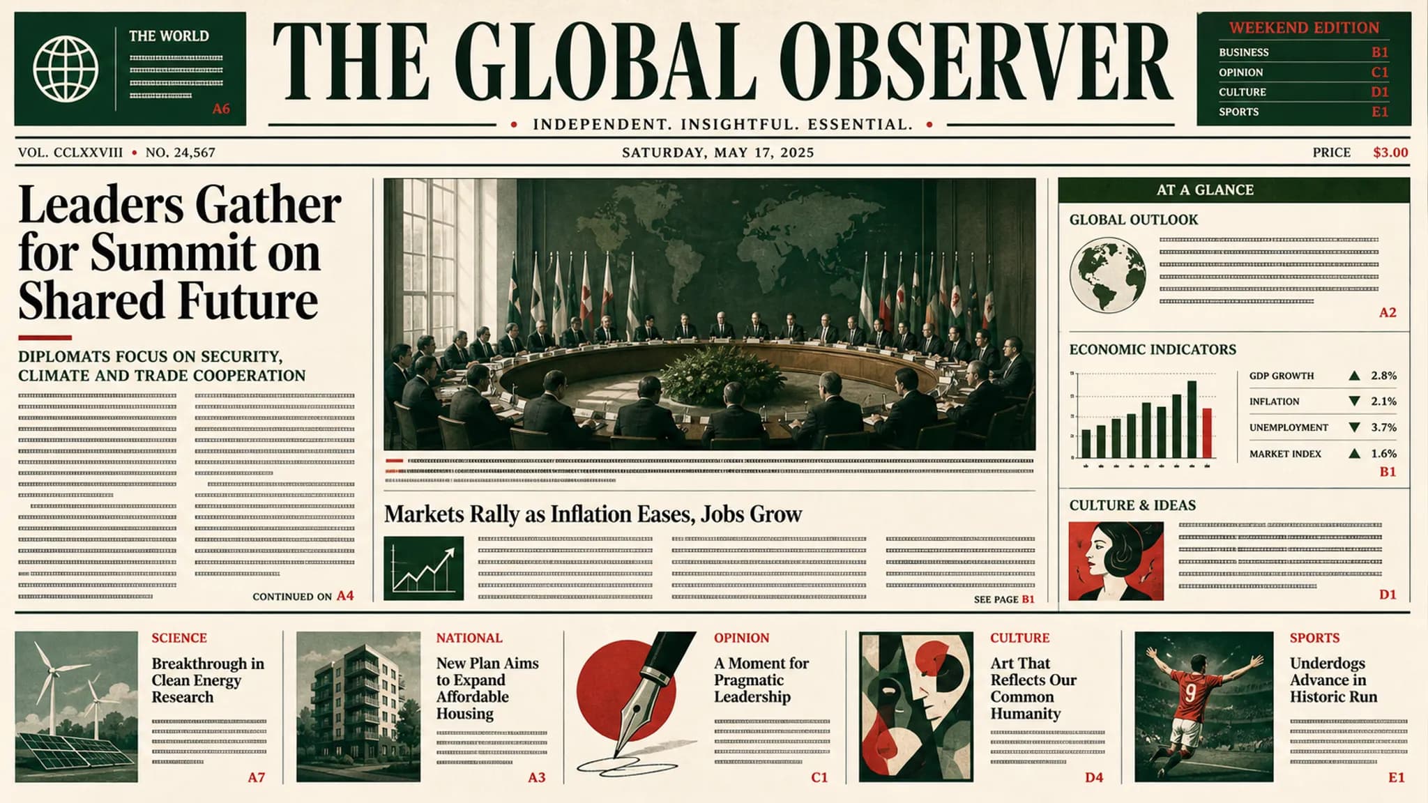 A dense editorial layout with legible small text generated by Qwen Image 3.0